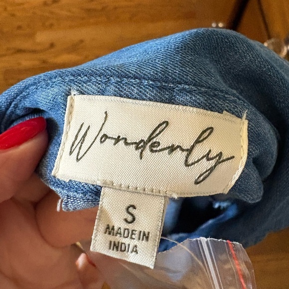 Wonderly Blue Mini Shirt Dress Notched Collar Casual - Picture 3 of 8